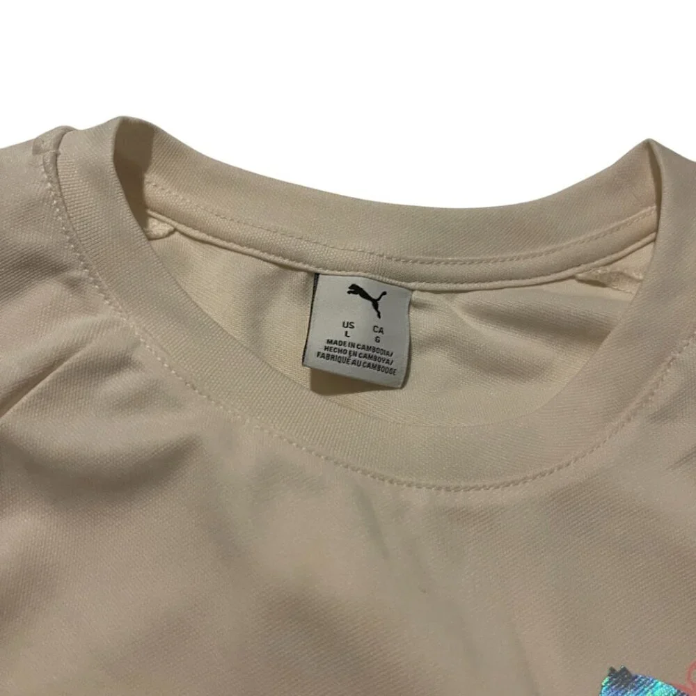 PUMA skirt-short set for girls, size L in pink and beige. Made in Cambodia.